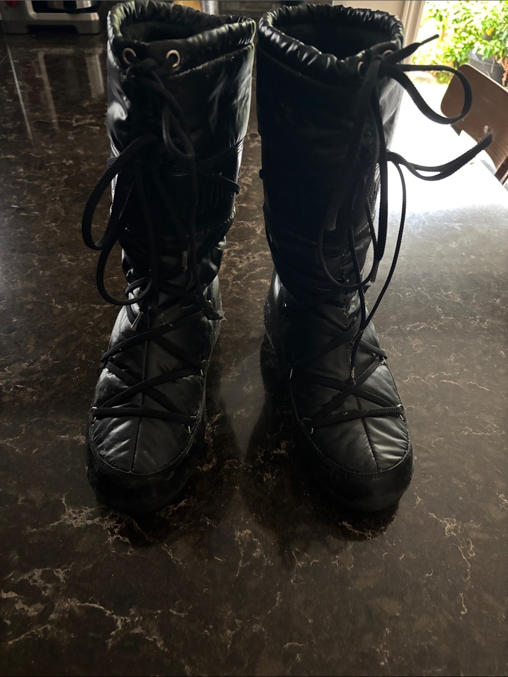 Women's Black Quilted Lace-Up Winter Rain Boots